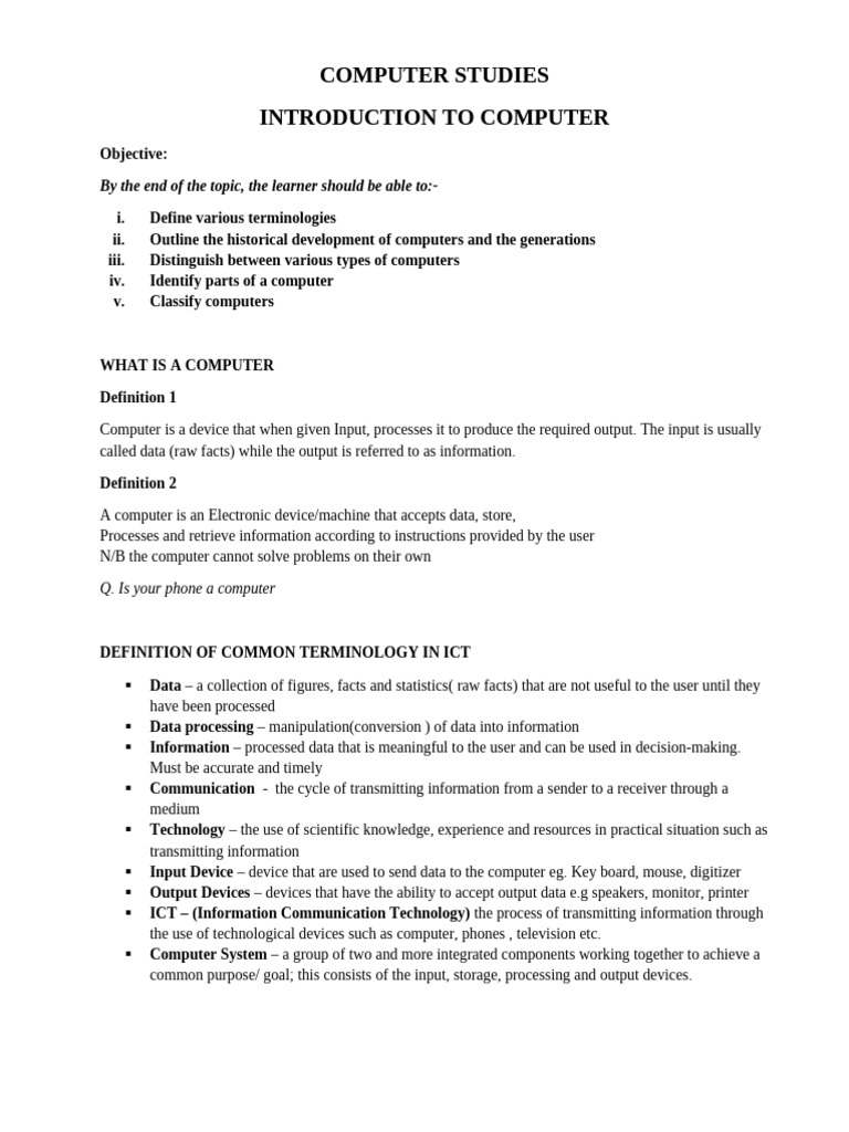 Introduction to Computer Studies Guide | PDF | Random Access Memory ...