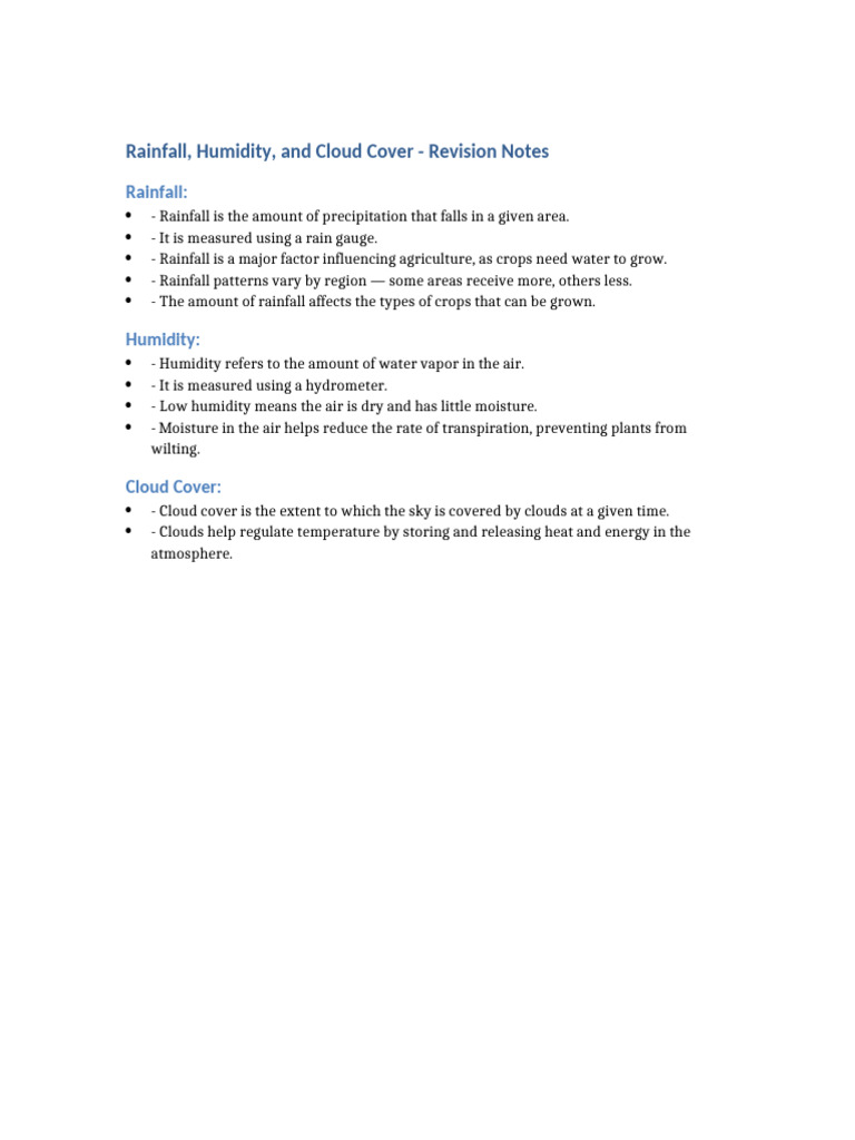 Rainfall, Humidity, and Cloud Cover Guide | PDF