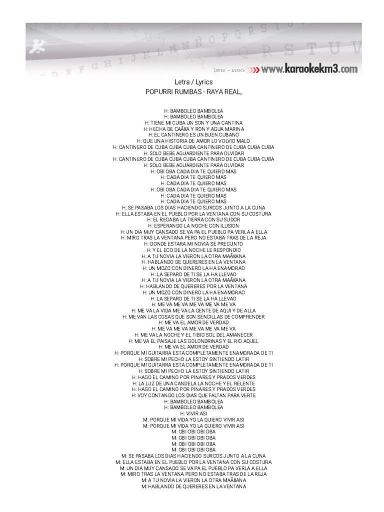 Letra de Popurrí Rumbas - Raya Real | PDF