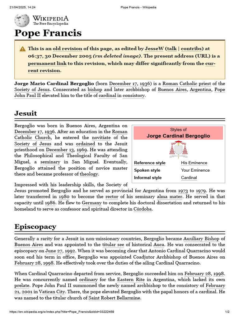 Pope Francis - Wikipedia 2005 | PDF | Pope Francis | Catholic Church