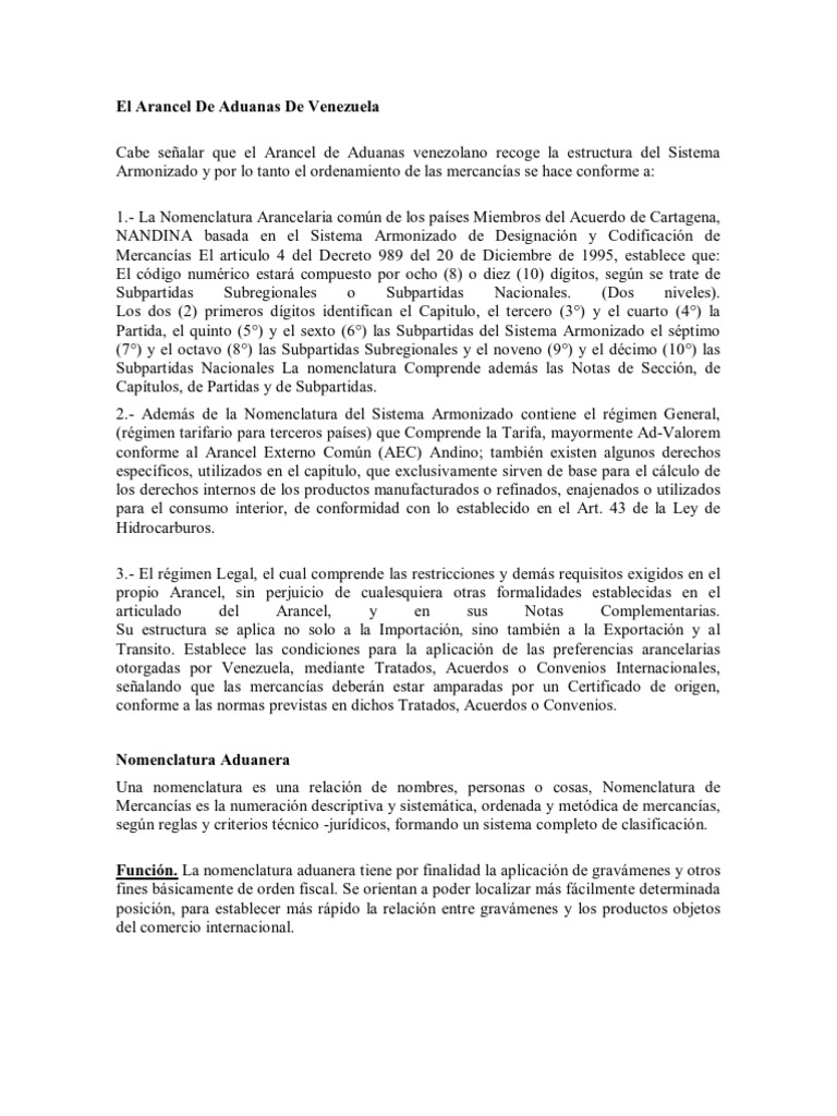 Estructura del Arancel de Aduanas en Venezuela | PDF | aduana | Arancel