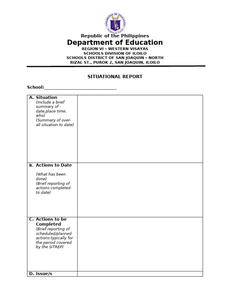 Iloilo Schools Situational Report | PDF