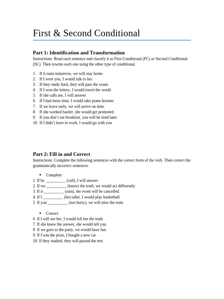 First and Second Conditional Exercises | PDF