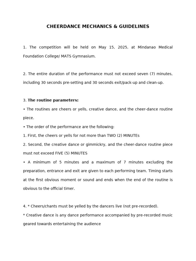 Cheer Dance Competition Guidelines 2025 | PDF