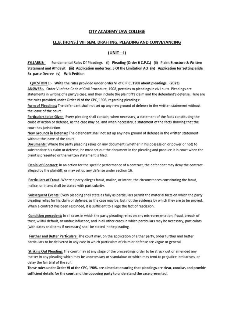 Pleadings and Plaint Structure in CPC | PDF | Lawsuit | Affidavit