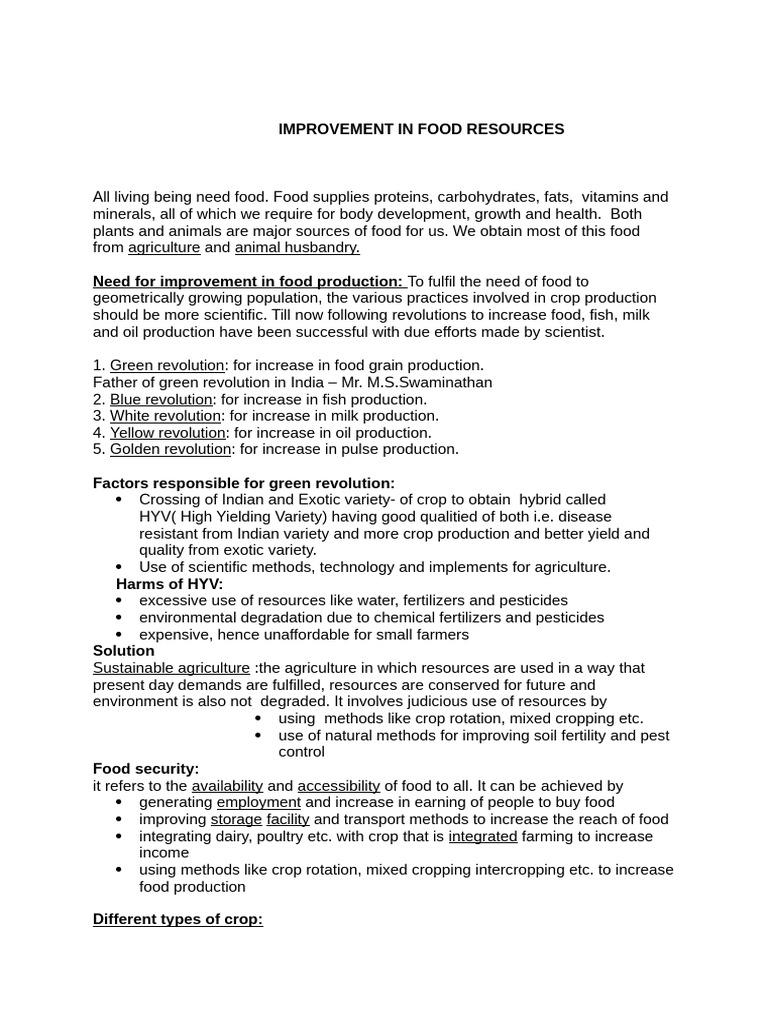 Improvement in Food Resources | PDF | Soil | Plant Breeding