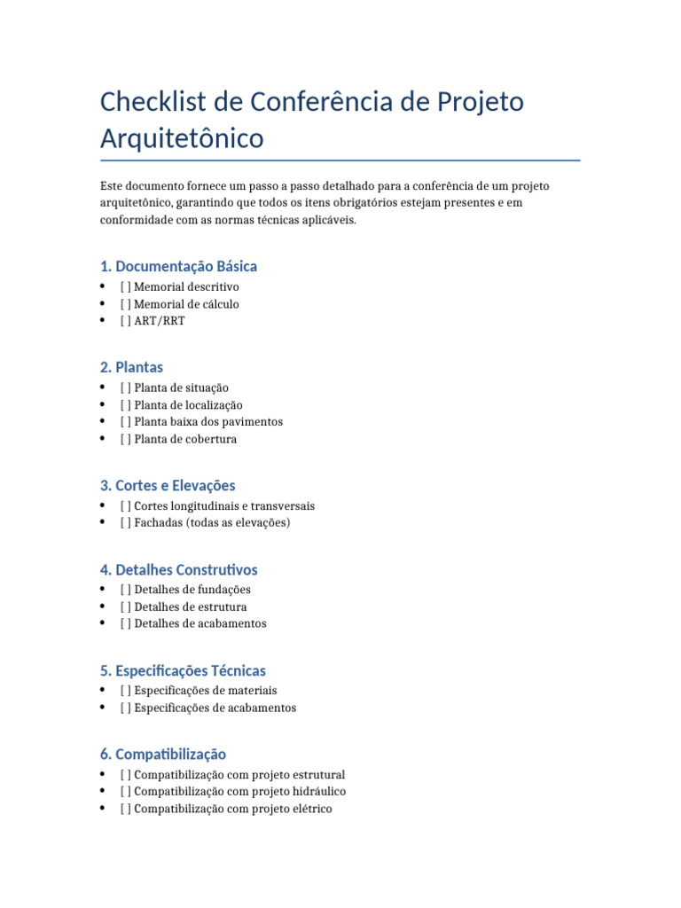 Checklist Completo para Projetos Arquitetônicos | PDF