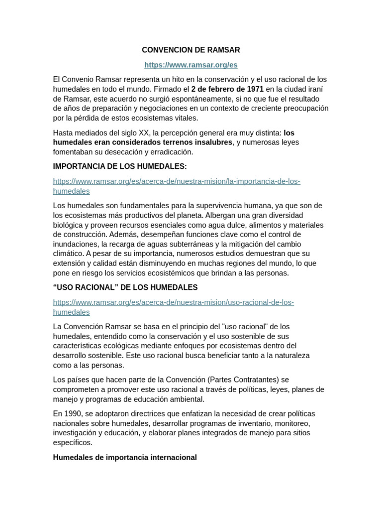 Importancia y Uso de Humedales Ramsar | PDF | Humedal | Sustentabilidad