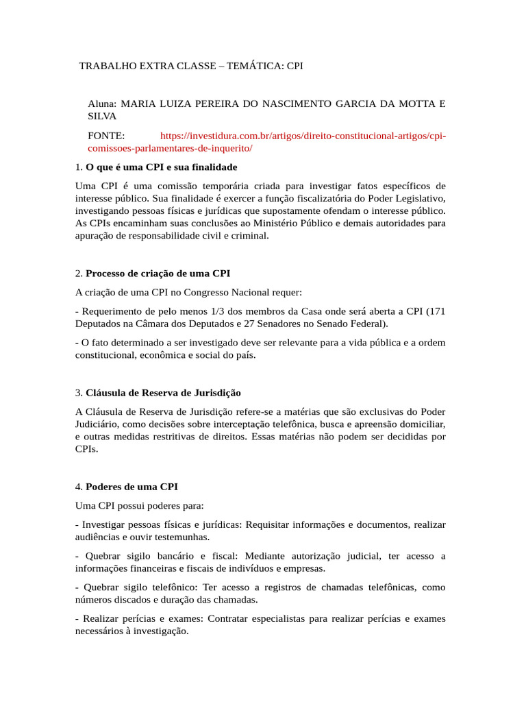 Entenda o Funcionamento das CPIs | PDF | Governo | Justiça