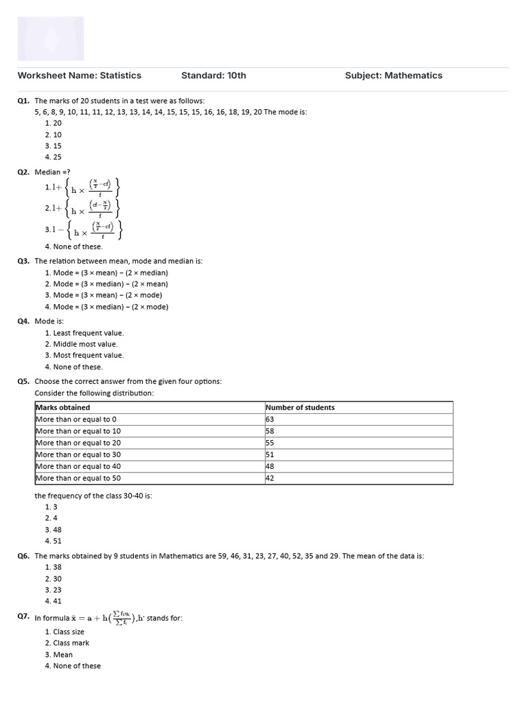 Statistics Concepts and Exercises | PDF | Mode (Statistics) | Mean