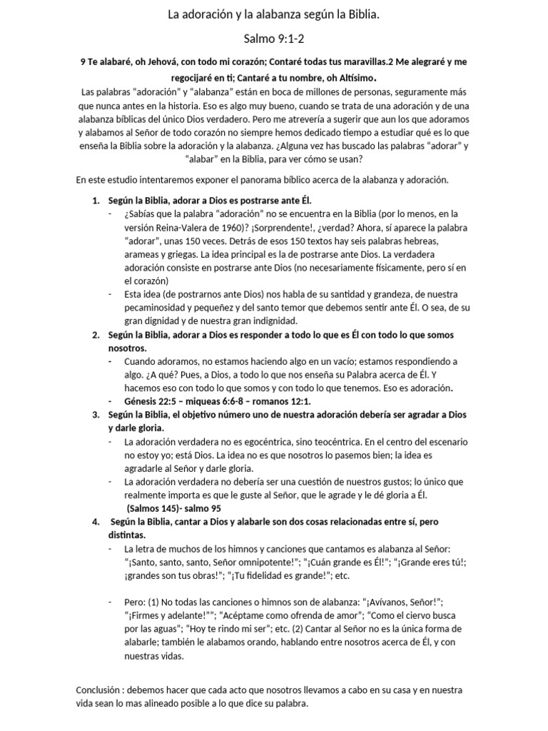 La Adoración y La Alabanza Según La Biblia | PDF | Biblia | Salmos