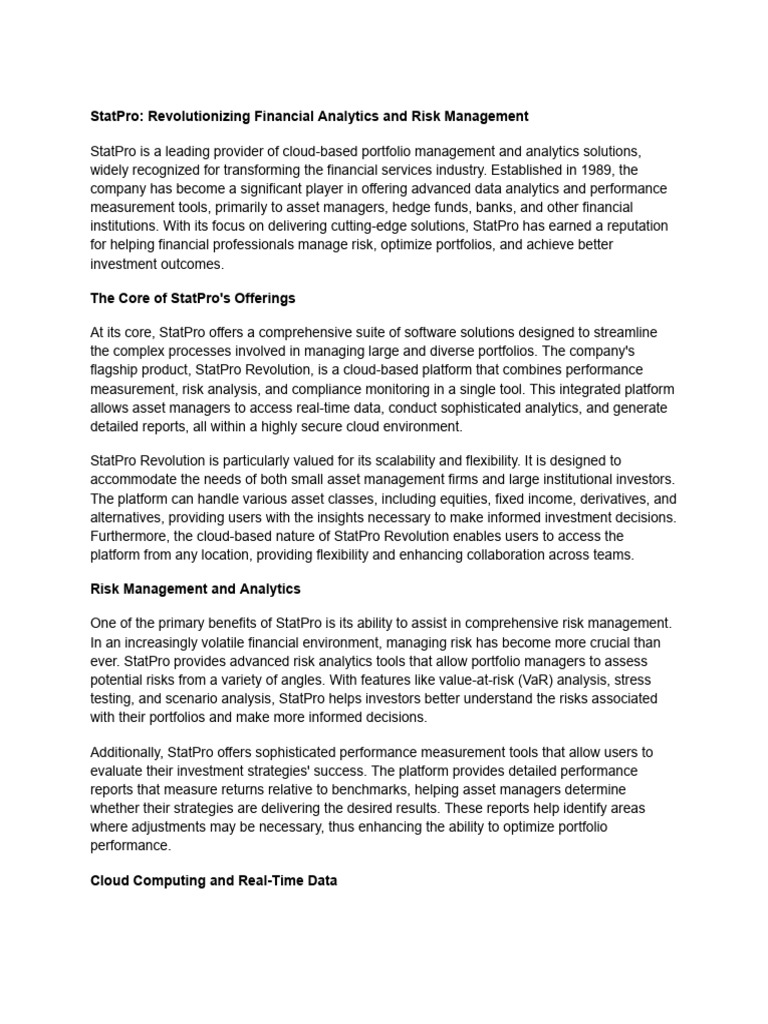 StatPro - Revolutionizing Financial Analytics and Risk Management | PDF ...