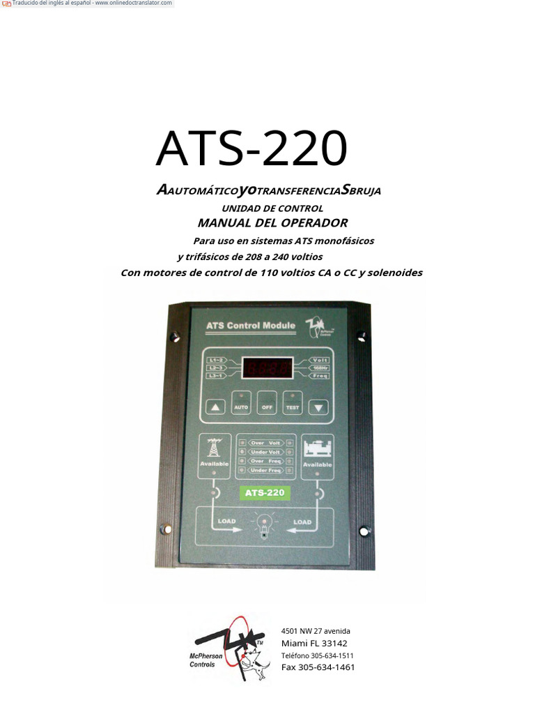 Manual ATS-220 en Español | PDF | Cambiar | Generador eléctrico