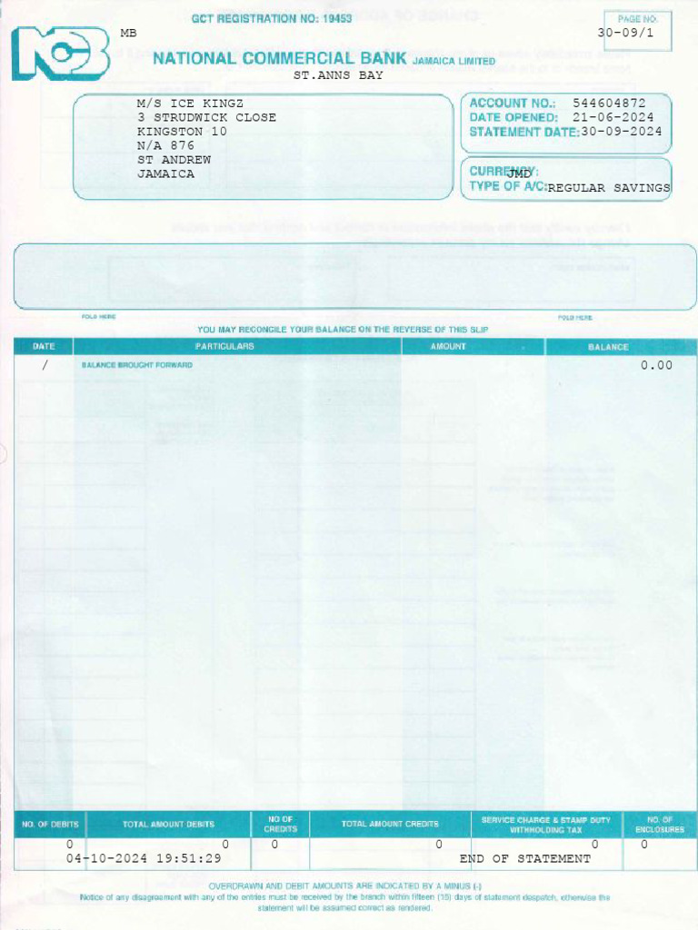 Ice Kingz Regular Savings Statement | PDF