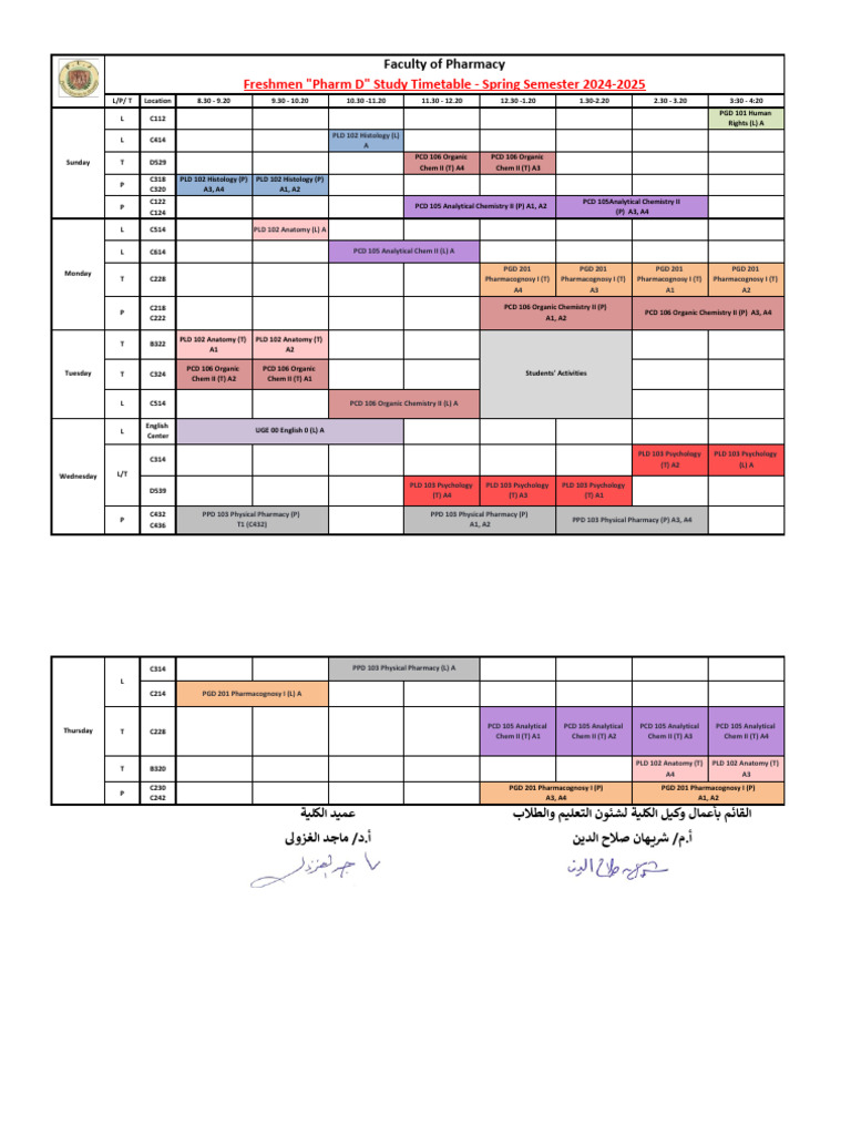 Pharmacy Study Timetable 2024-2025 | PDF | Medical Treatments | Health Care