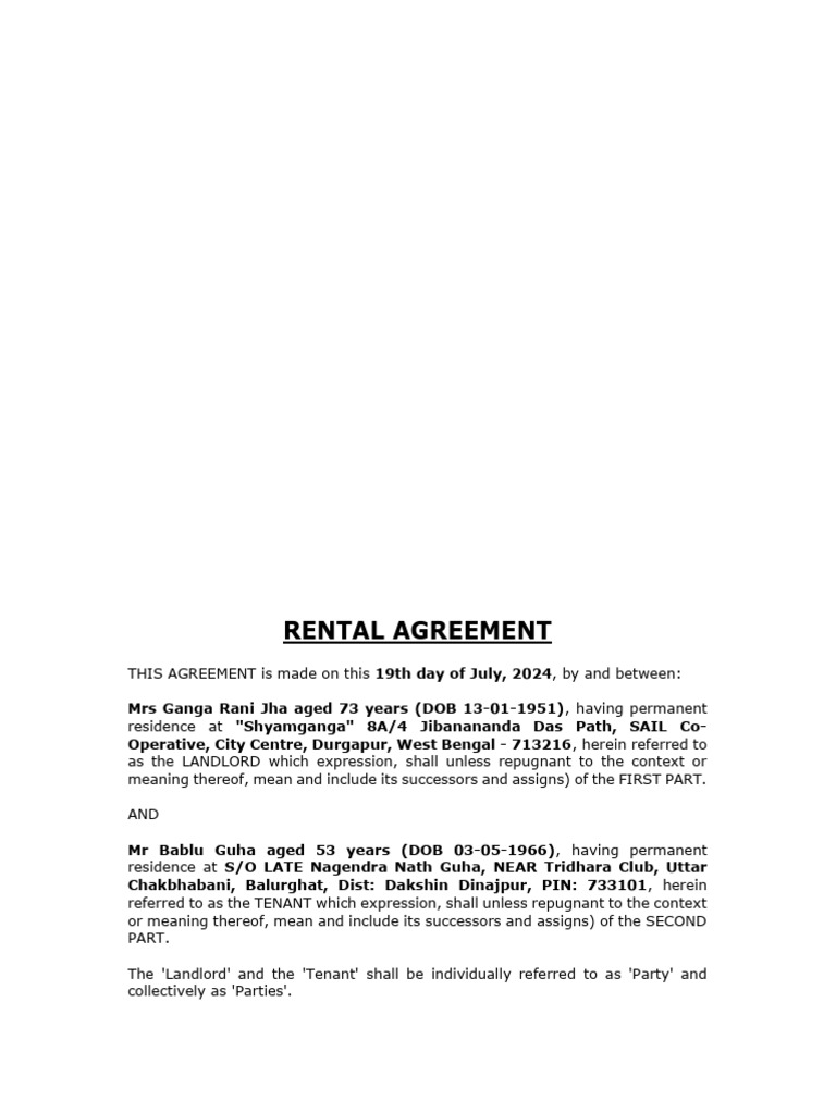 Rental Agreement Between Landlord and Tenant | PDF