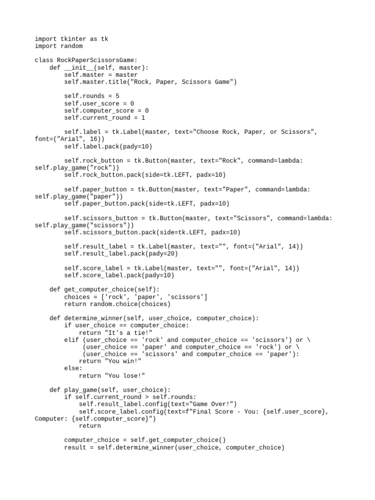 Rock Paper Scissors Game in Python | PDF