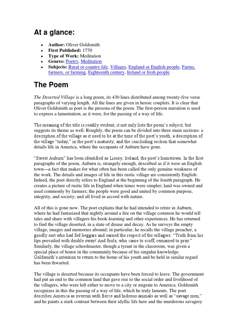 Essay The Deserted Village. PDF Poetry