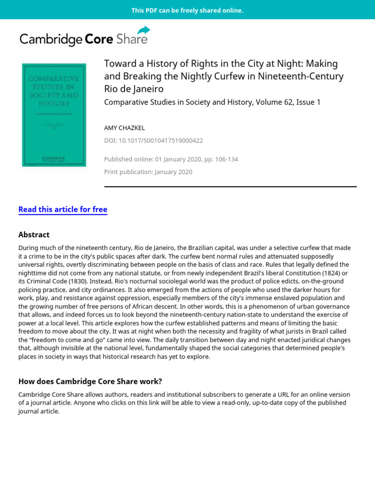 Toward A History of Rights in The City A | PDF | Brazil | Human Rights