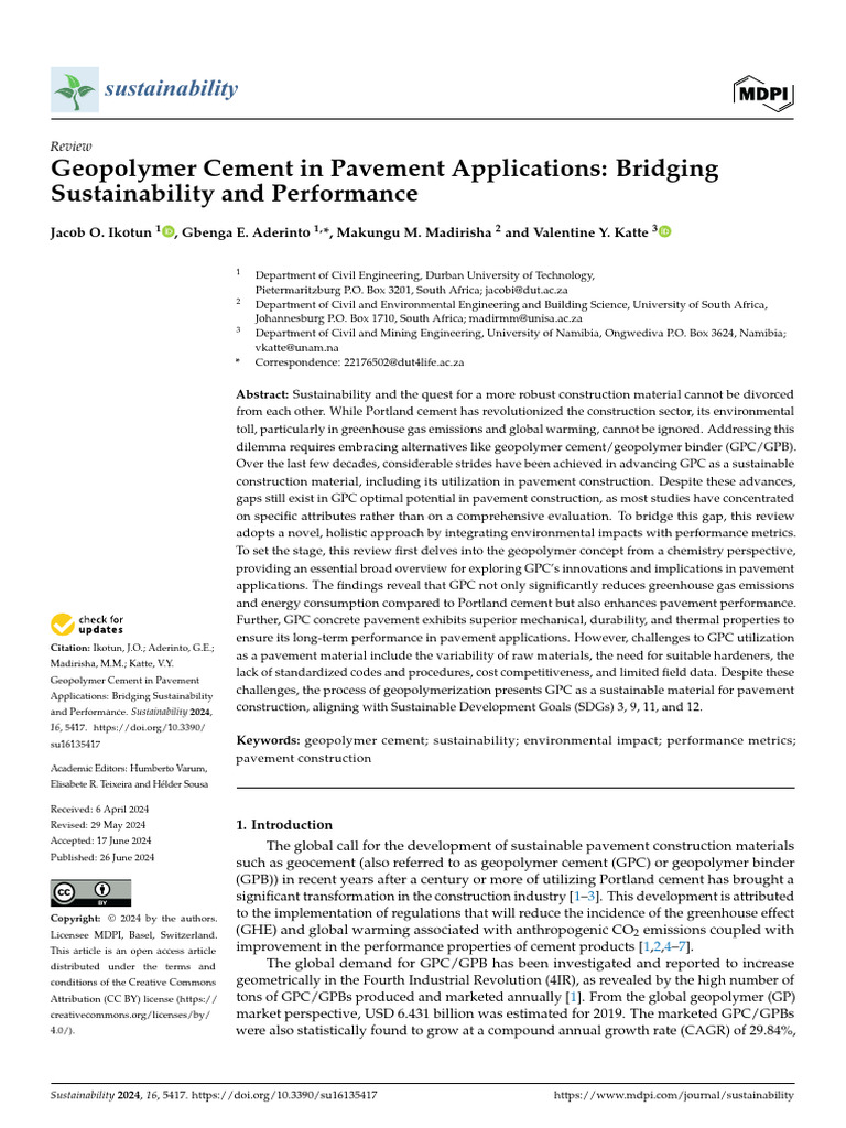 Sustainability 16 05417 v2 | PDF | Cement | Road Surface