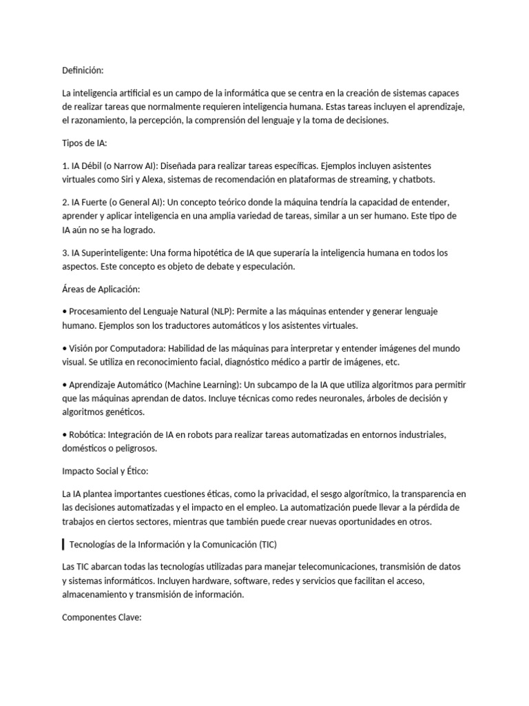 Inteligencia Artificial y TIC: Definición y Aplicaciones | PDF ...