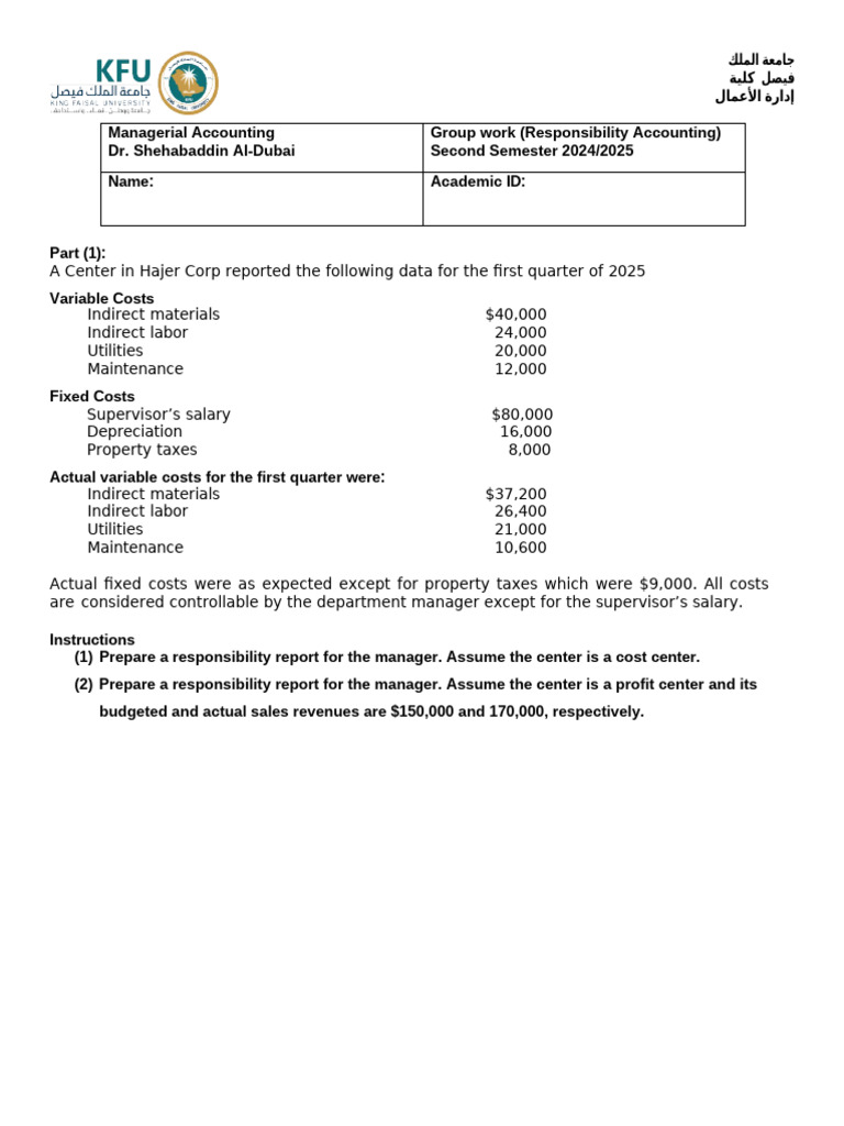 Responsibility Accounting Case Study | PDF | Taxes | Depreciation