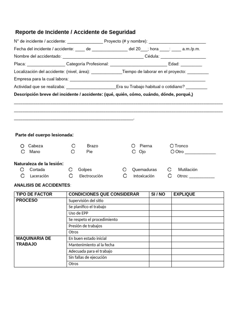reporte de incidentes | PDF