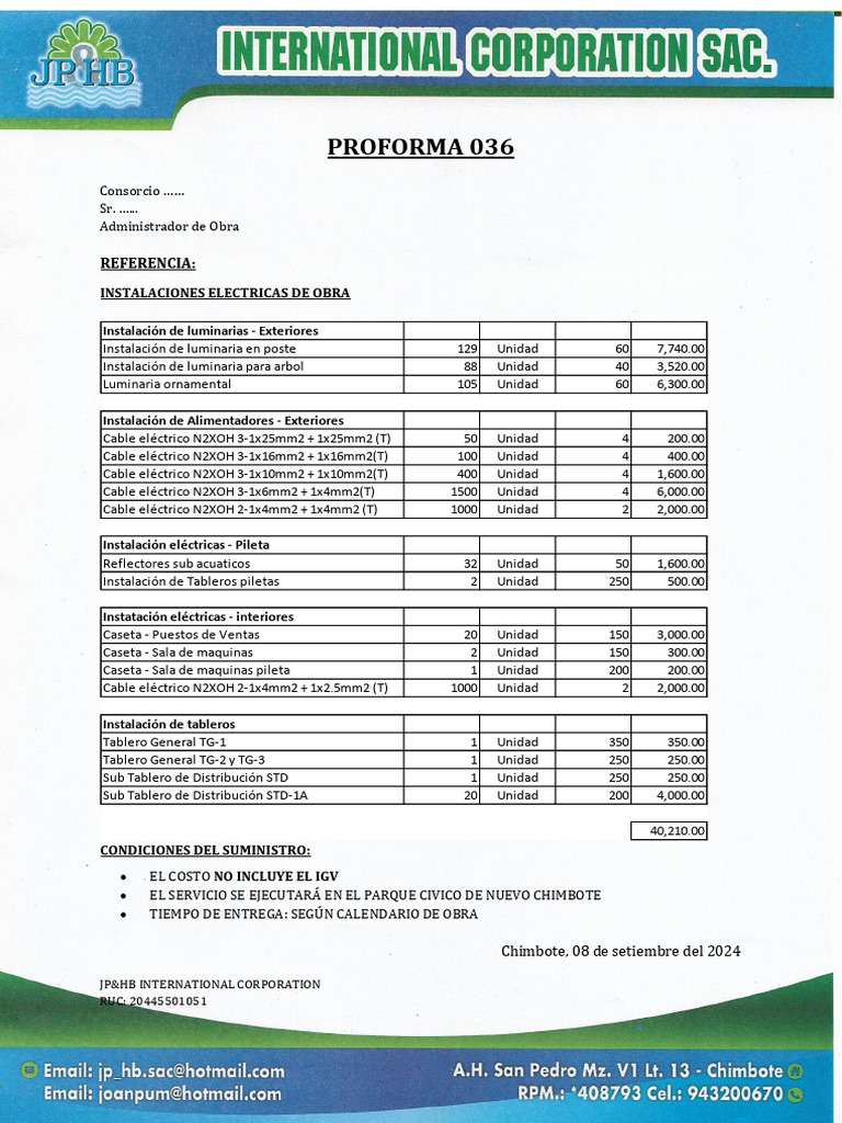 Instalaciones Eléctricas para Obra en Chimbote | PDF