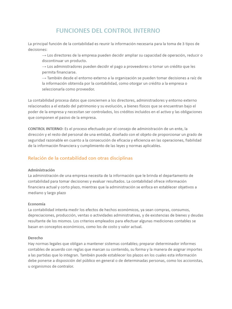 Funciones Del Control Interno - Conta II | PDF | Contabilidad | Business