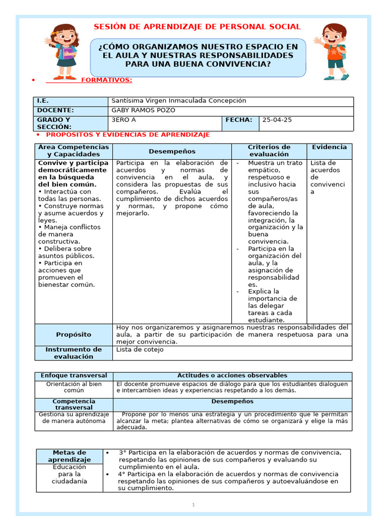Organización y Responsabilidades en Aula | PDF | Salón de clases ...