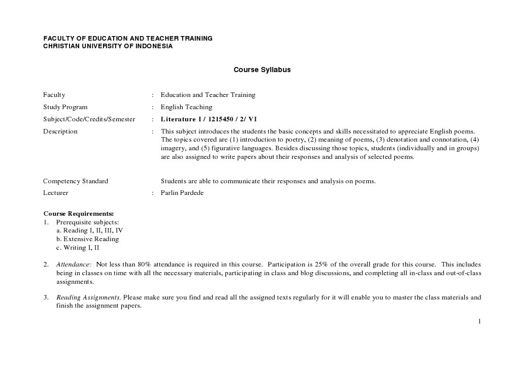 English Poetry Analysis Syllabus | PDF | Lecture | Poetry