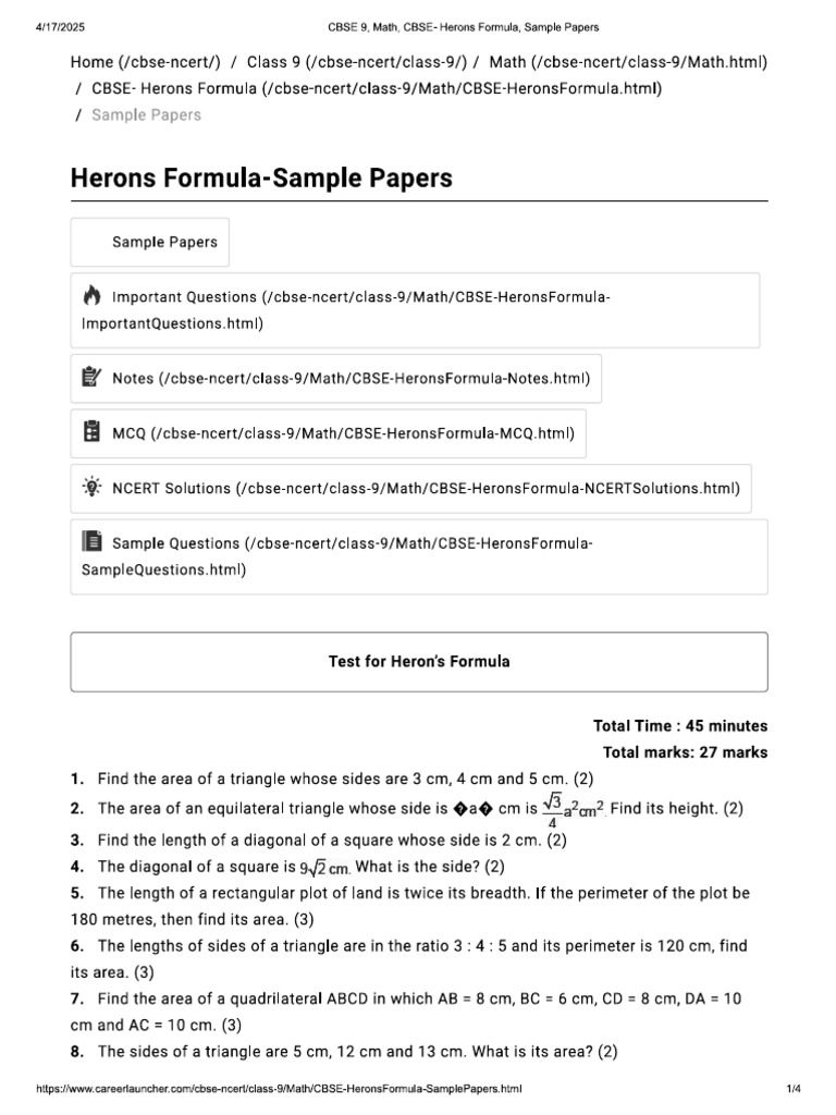 Herons Formula | PDF