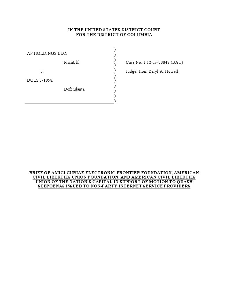 Af Holdings LLC, Plaintiff, v. DOES 11058, Defendants