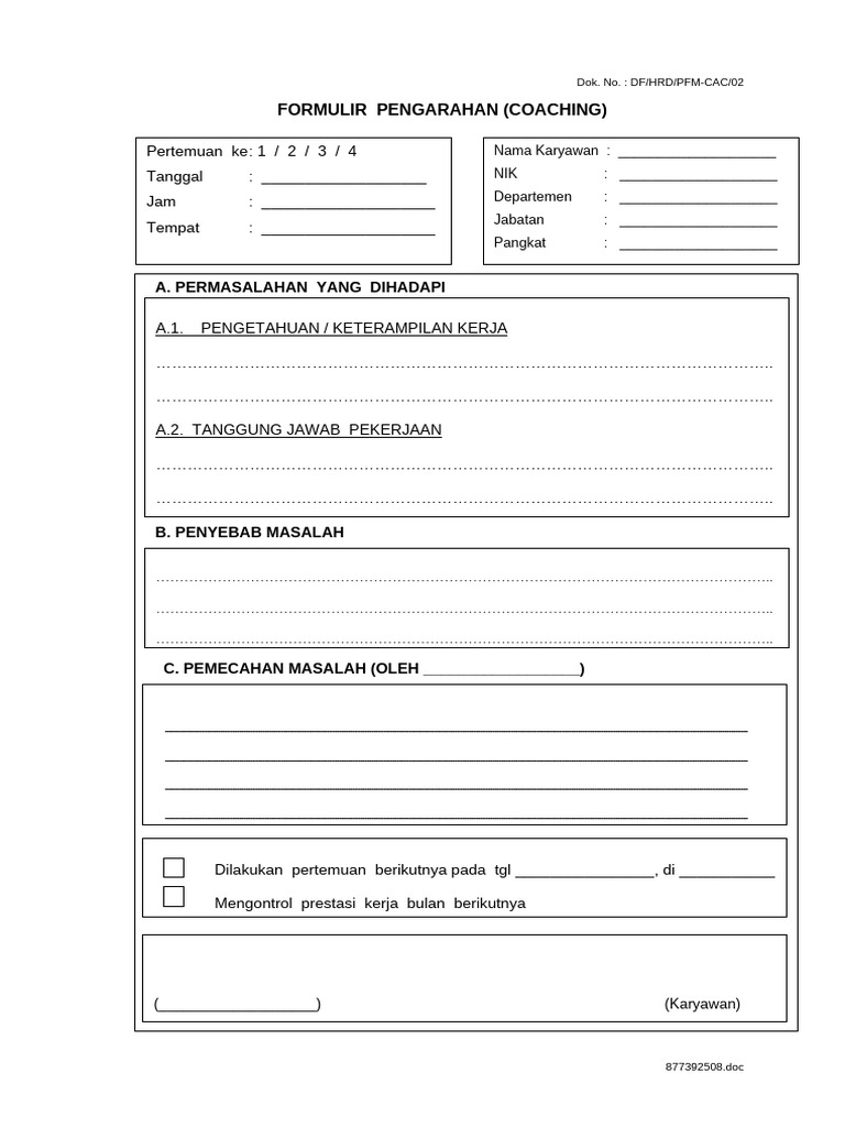 Formulir Coaching Karyawan Efektif | PDF
