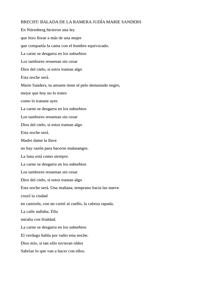 Análisis de BALADA DE LA RAMERA JUDÍA MARIE SANDERS de Brecht-Gemini ...