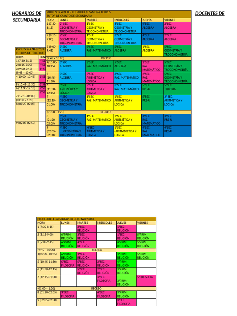 Horarios de Clases Secundaria 2025 | PDF | Geometría | Educación en ...