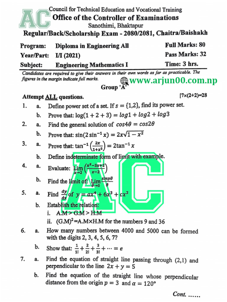 Engineering Mathematics 2080 81 Paper WWW - Arjun00.com - NP | PDF