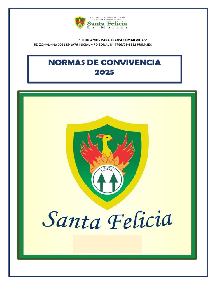 Normas de Convivencia 2025 en Santa Felicia | PDF | Salón de clases ...