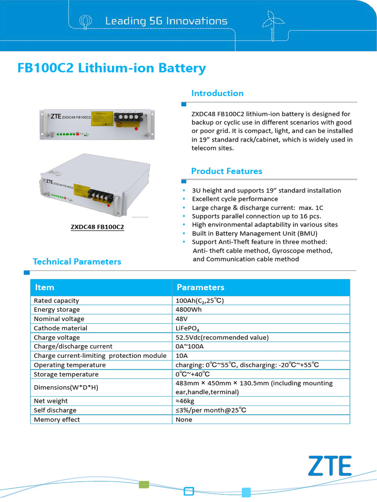 Data Sheet - ZXDC48 FB100C2 Lithium-Ion Battery V1.0 - 20210610