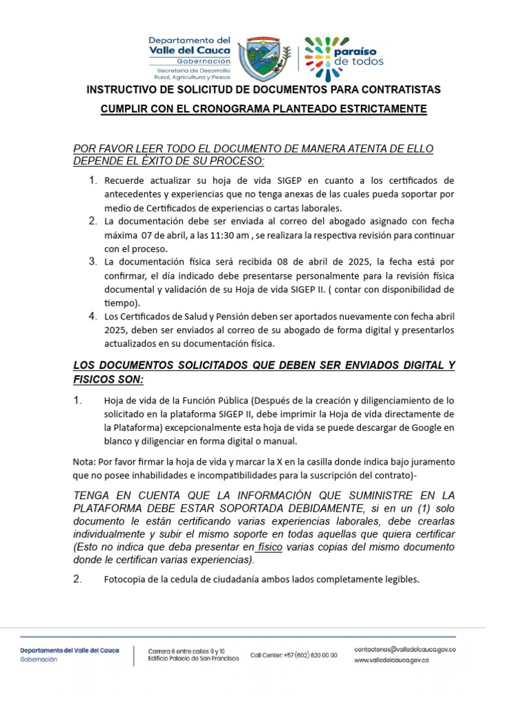 Instructivo de Solicitud de Documentos para Contratistas Cumplir Con El ...