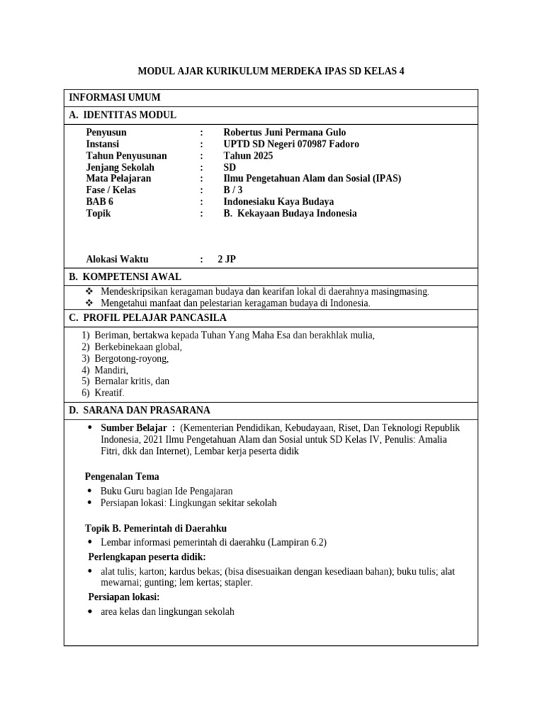 Modul Ajar IPAS Kelas 4 Kurikulum Merdeka | PDF