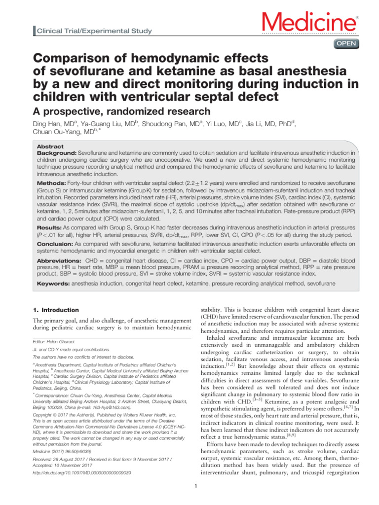 Comparison of Hemodynamic Effects of Sevoflurane and Ketamine As Basal ...
