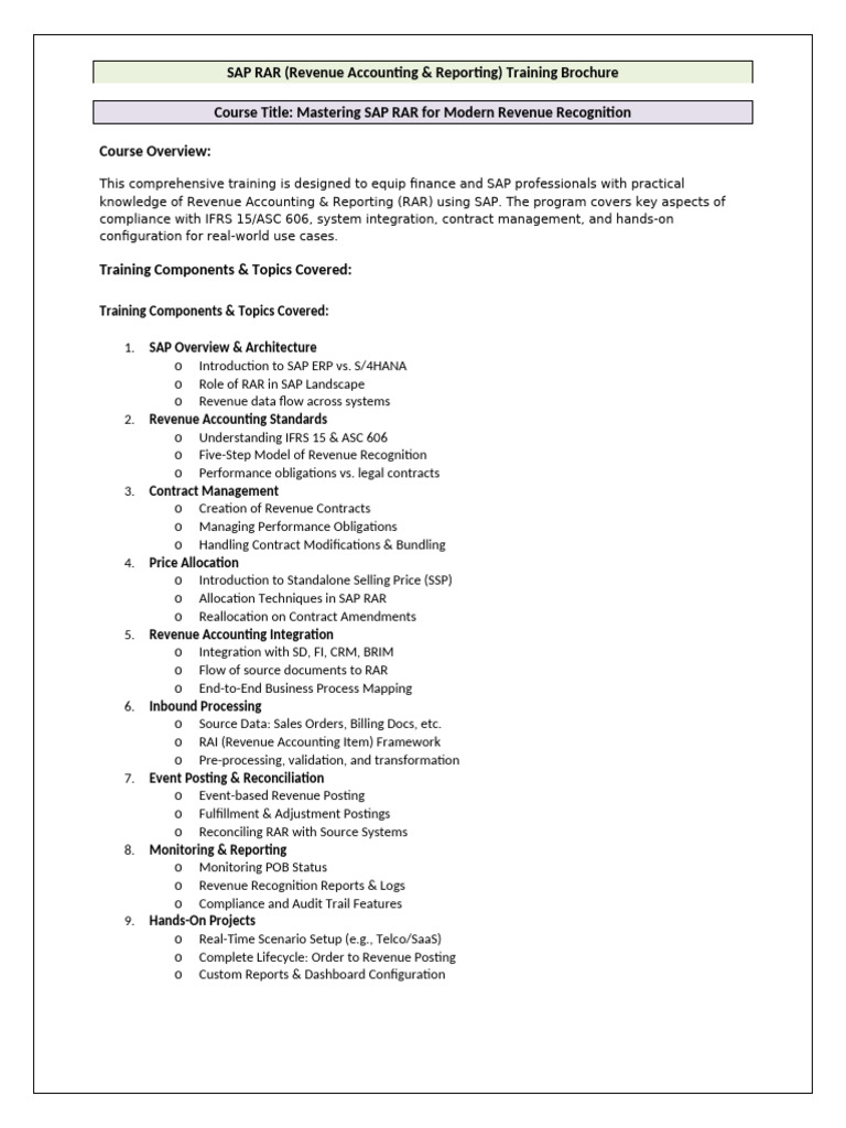 SAP RAR Training & Certification Guide | PDF | Revenue | Business Economics