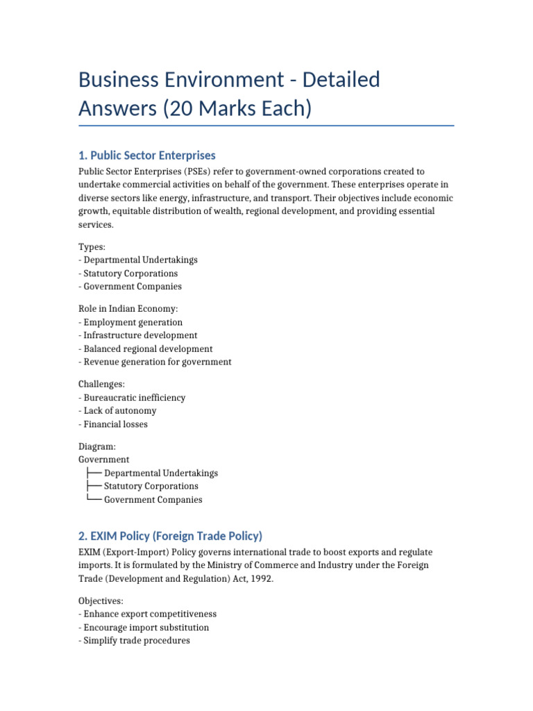 Full Business Environment Answers Pdf