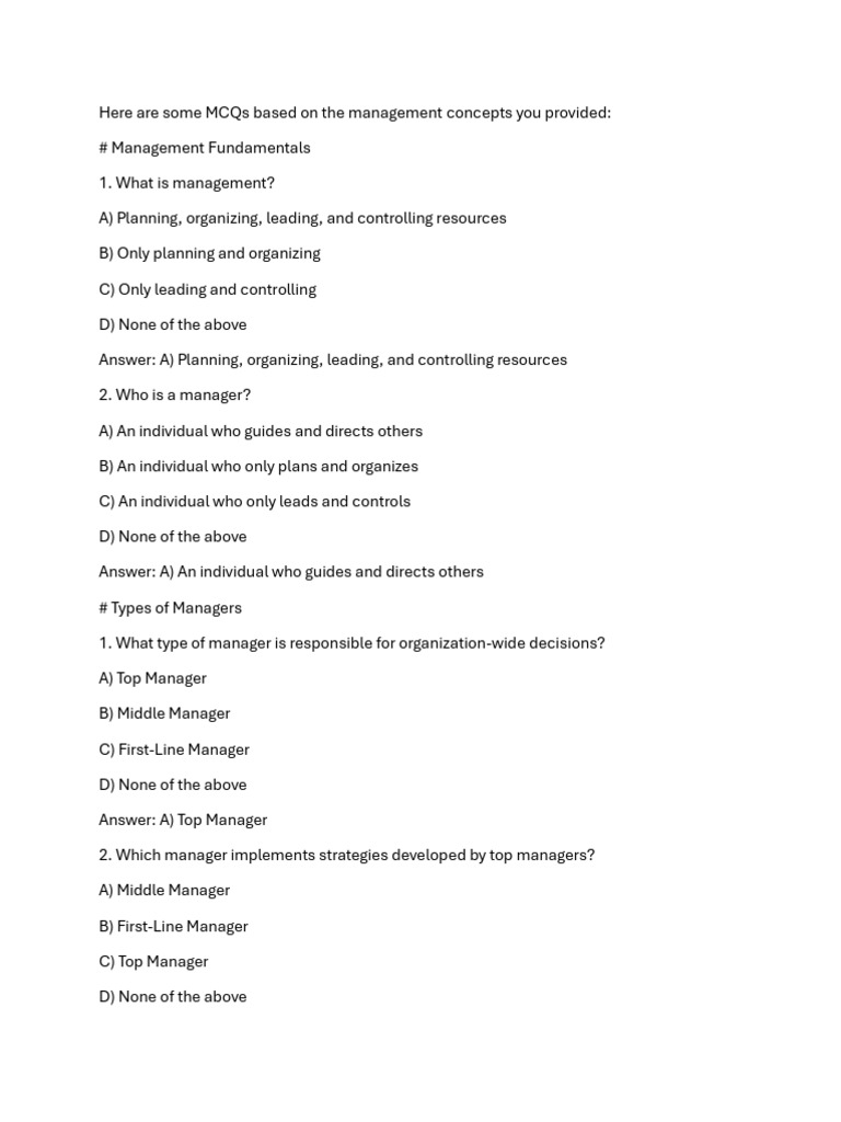 Introduction To Management Pdf Skill Mentorship