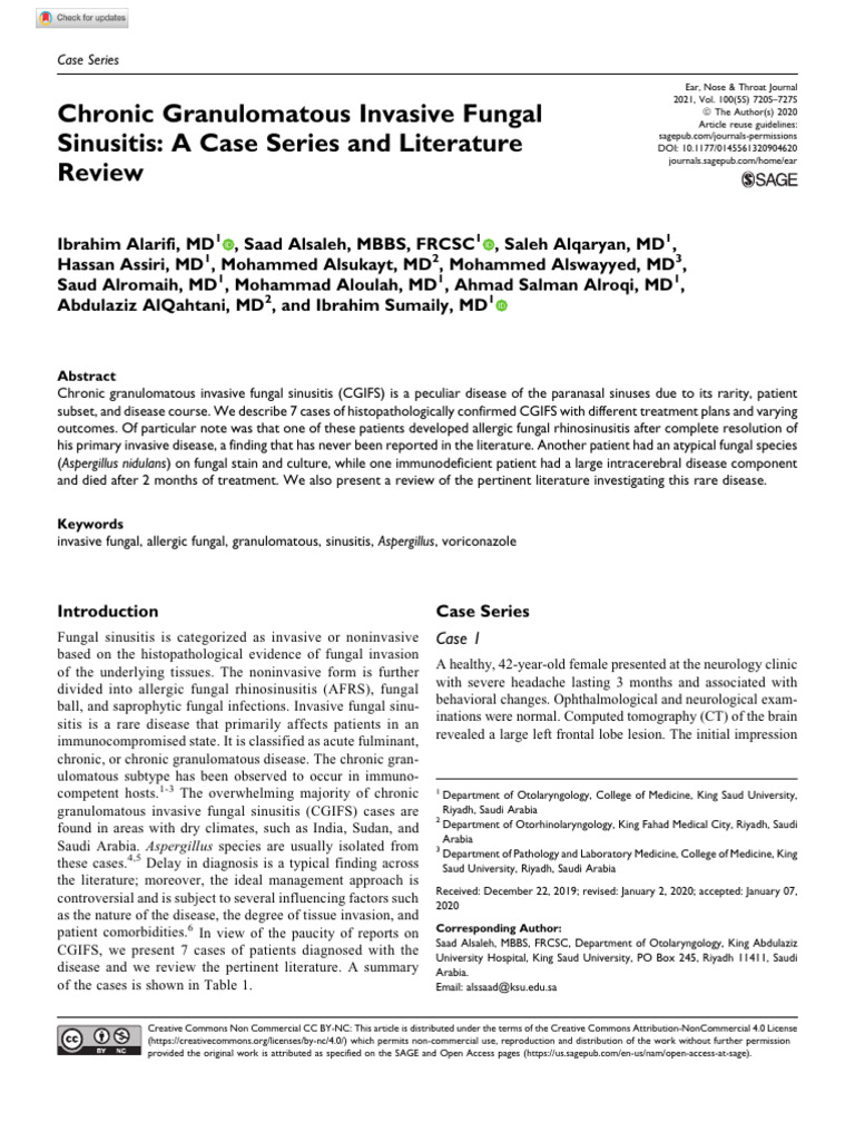 Chronic Granulomatous Fungal Sinusitis Cases | PDF | Human Nose ...