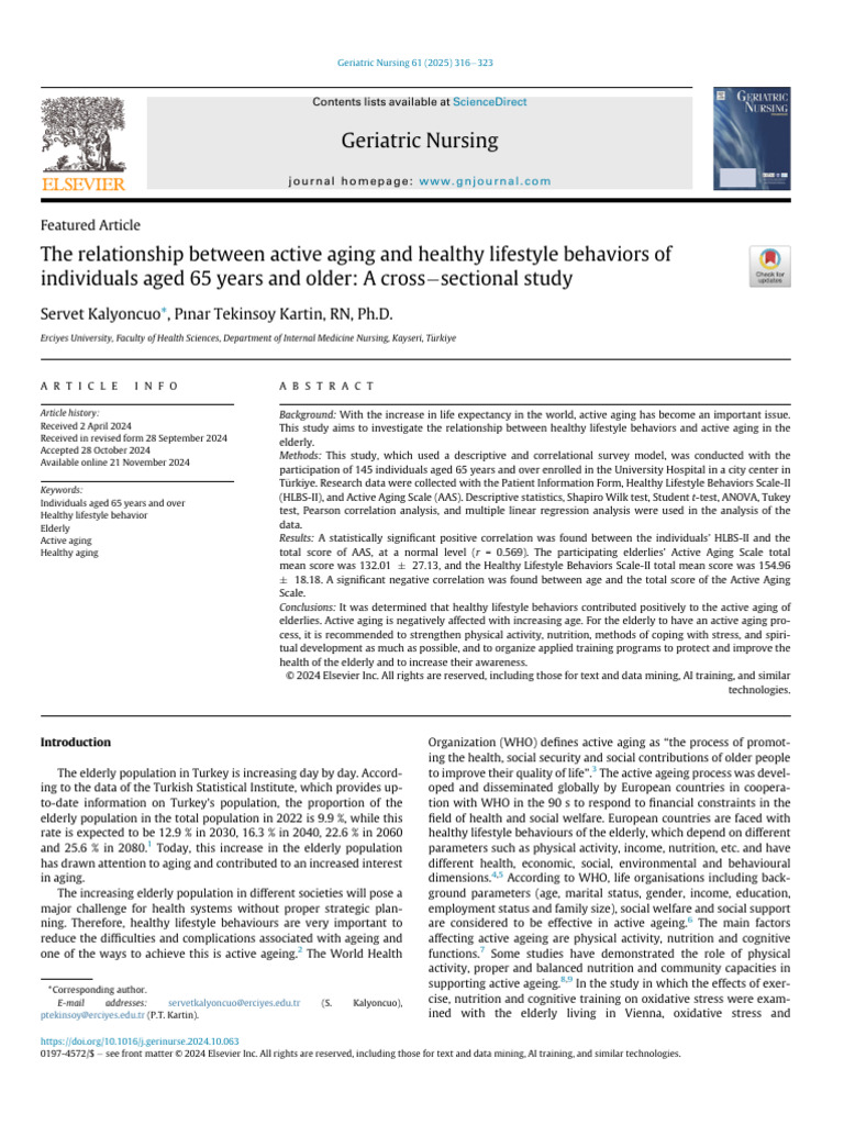 The Relationship Between Active Aging and Healthy Lifestyle Behaviors ...