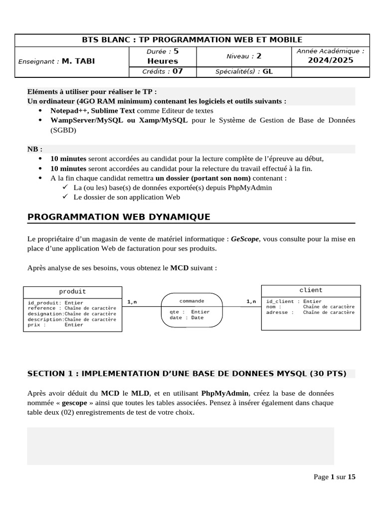 TP Programmation Web et Mobile 2024 | PDF | PHP | Bases de données