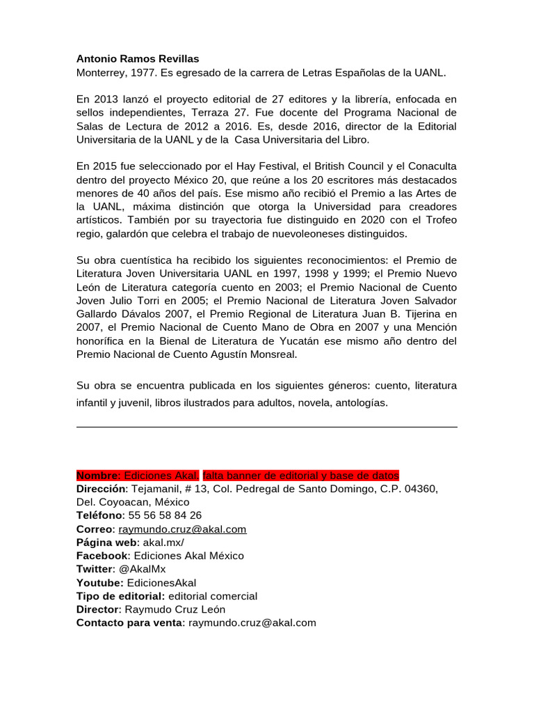 Datos de Editoriales - FUL 2021 | PDF | Publicación | Facebook