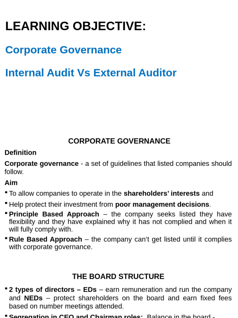 Corporate Governance: Internal vs External Audit | PDF | Internal Audit ...